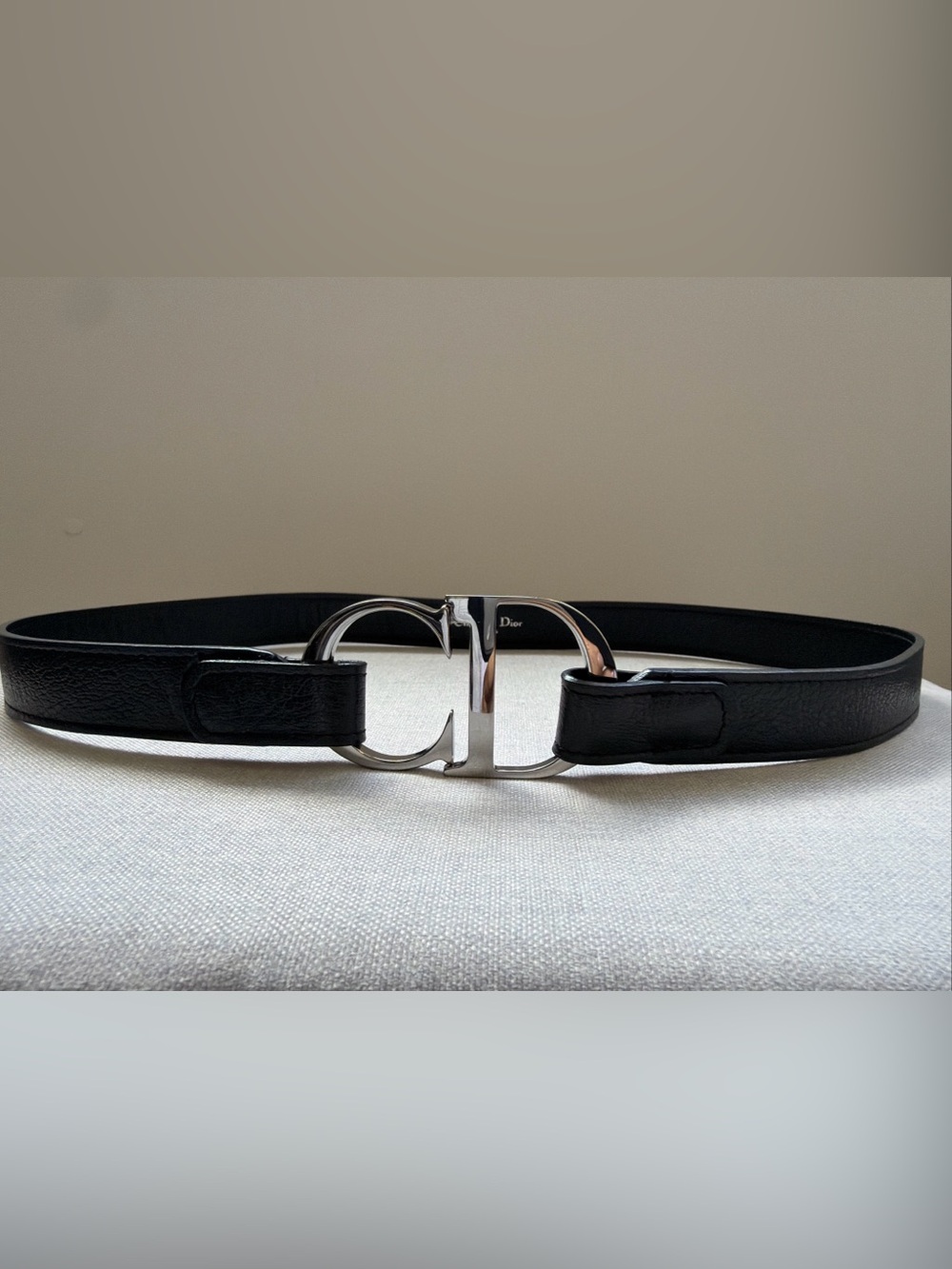Authentic Christian Dior Belt CD Logo Buckle Vintage Trotter Black Leather sz 75